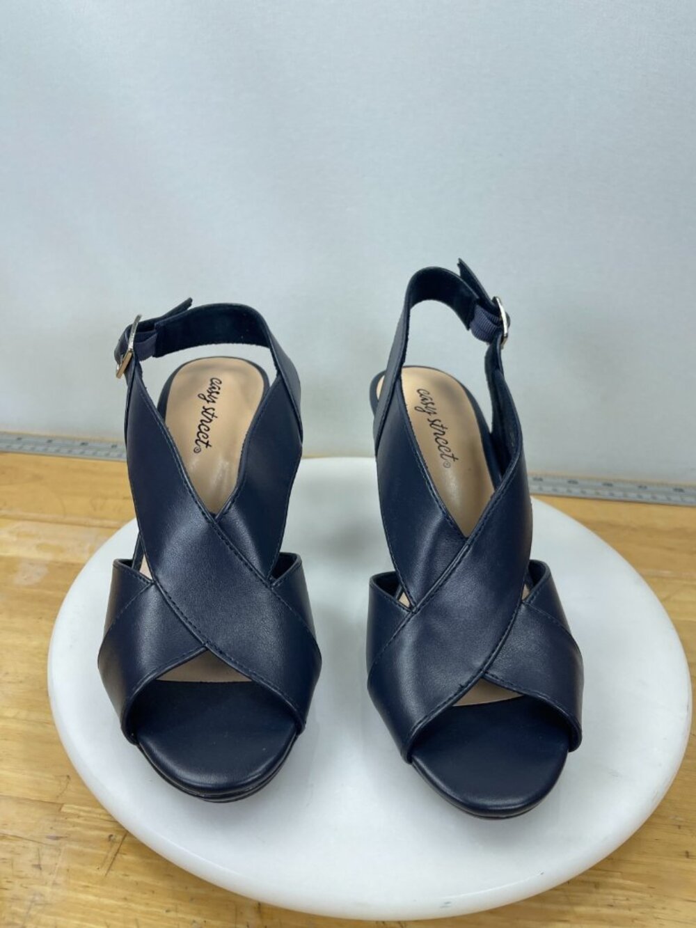 Easy Street Christy Heels Navy Slingback Sandals Size 7M Women
